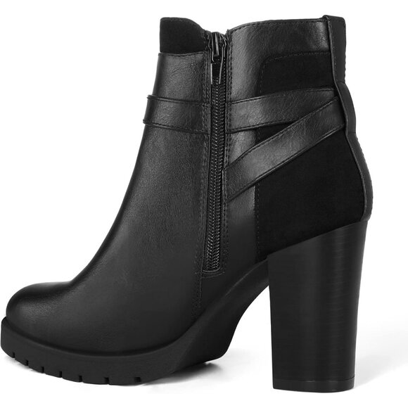Mysoft Ankle Boote Women Black Polyurethane  Heel Zipper Booties - Picture 5 of 9